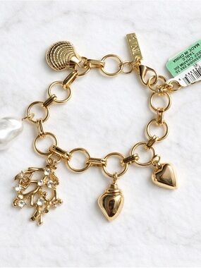 INC International Concepts Gold Charm Bracelet with Shell and Pearl